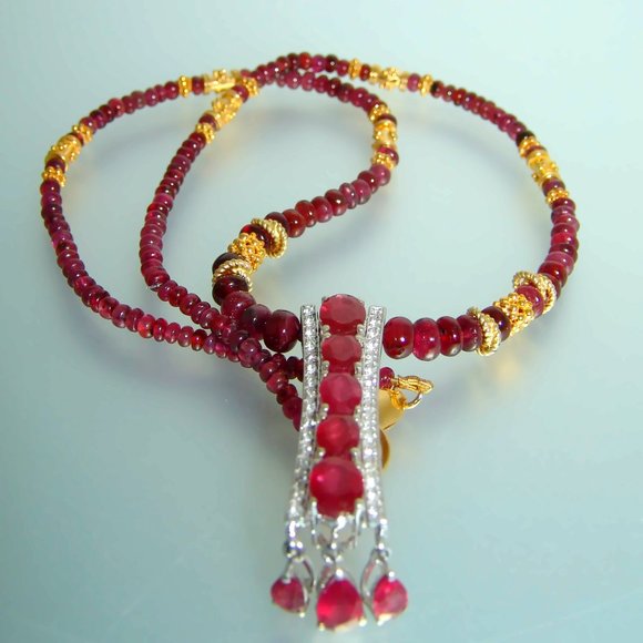 Red Ruby Gemstone Necklace Vermeil Sterling Silver - Picture 4 of 5